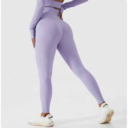 Ribbed Pocket High Waist Yoga Pants - Tight Peach Butt-Lifting Running Fitness Leggings - Image 2