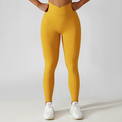 Ribbed Pocket High Waist Yoga Pants - Tight Peach Butt-Lifting Running Fitness Leggings - Image 4