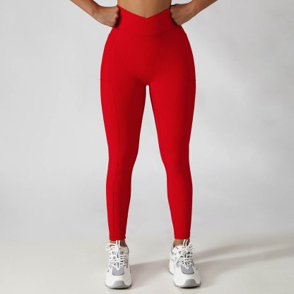 Ribbed Pocket High Waist Yoga Pants - Tight Peach Butt-Lifting Running Fitness Leggings - Image 5