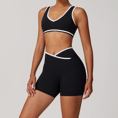 Cross Waist Contrast Color Yoga Set Open Back Tight-Fit Barely There Comfort - Image 3