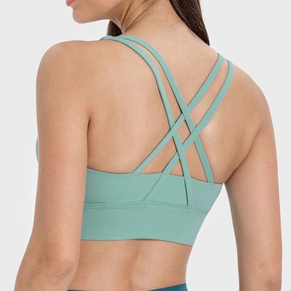 Crisscross Back Sports Bra - Double Brushed High Support Yoga Running Top - Image 2
