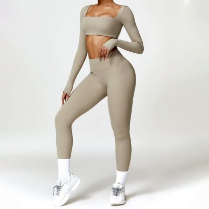 Barely-There High-Waist Yoga Set - Quick-Drying Long Sleeve Two-Piece - Image 3