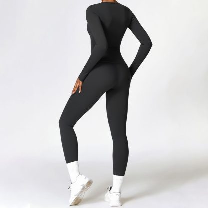 Fitted Brushed Long Sleeve Leggings Yoga Set - Quick-Drying Workout Outfit - Image 2