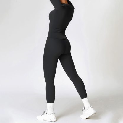 Fitted Brushed Long Sleeve Leggings Yoga Set - Quick-Drying Workout Outfit - Image 3