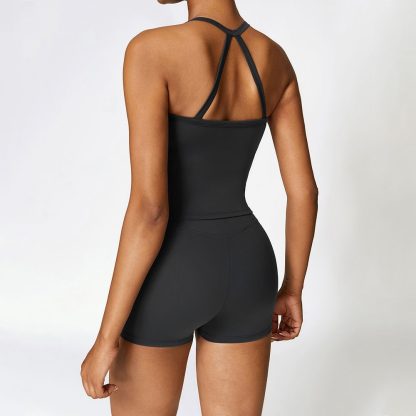 Fitted Brushed Sports Bra Shorts Yoga Set - Quick-Drying Workout Outfit - Image 2