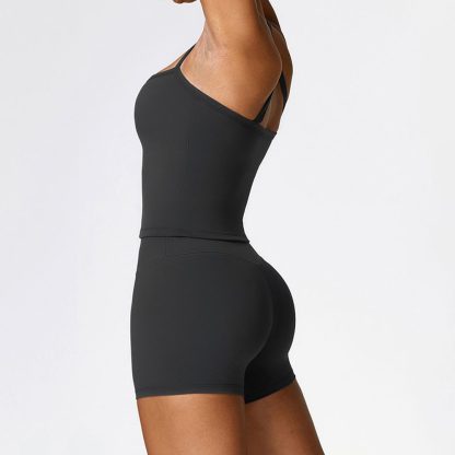 Fitted Brushed Sports Bra Shorts Yoga Set - Quick-Drying Workout Outfit - Image 4