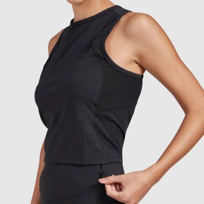 Low Impact Gym Tank With High Neckline And Side Mesh Panels - Image 3