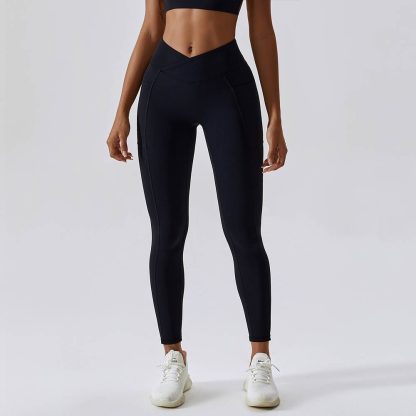 Naked Feel Yoga Pants With Butt-Lifting Pockets - Quick-Dry Fitness Leggings With Cross Waist - Image 3