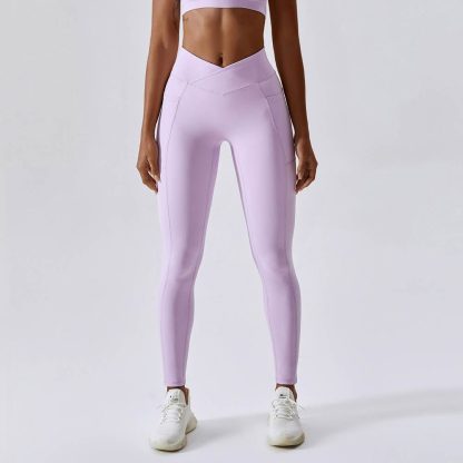 Naked Feel Yoga Pants With Butt-Lifting Pockets - Quick-Dry Fitness Leggings With Cross Waist - Image 5