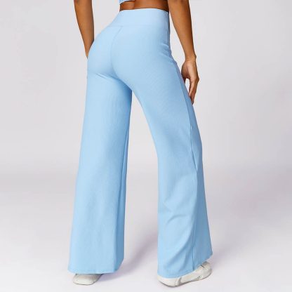 Ribbed High Waist Casual Pants - Quick-Dry Wide-Leg Loose Fit Straight Sports Trousers - Image 2
