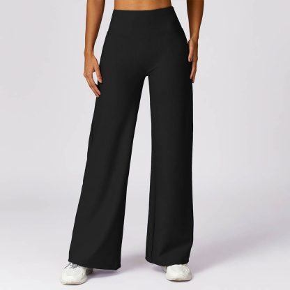 Ribbed High Waist Casual Pants - Quick-Dry Wide-Leg Loose Fit Straight Sports Trousers - Image 3