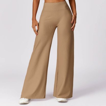 Ribbed High Waist Casual Pants - Quick-Dry Wide-Leg Loose Fit Straight Sports Trousers - Image 4