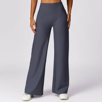 Ribbed High Waist Casual Pants - Quick-Dry Wide-Leg Loose Fit Straight Sports Trousers - Image 5