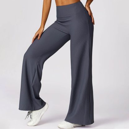 Ribbed High Waist Casual Pants - Quick-Dry Wide-Leg Loose Fit Straight Sports Trousers - Image 6