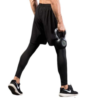 Men's Compression Leggings Mock Two-Piece - Fitness Running Training Casual Elastic Quick-Dry Pants - Image 2