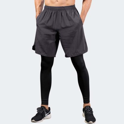 Men's Compression Leggings Mock Two-Piece - Fitness Running Training Casual Elastic Quick-Dry Pants - Image 3