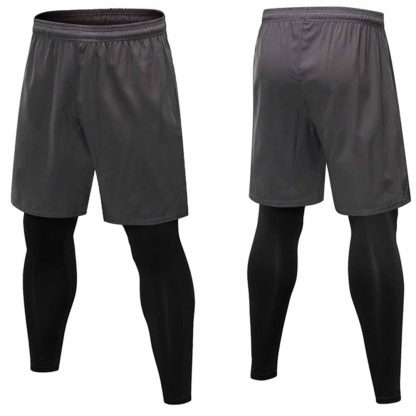 Men's Compression Leggings Mock Two-Piece - Fitness Running Training Casual Elastic Quick-Dry Pants - Image 4